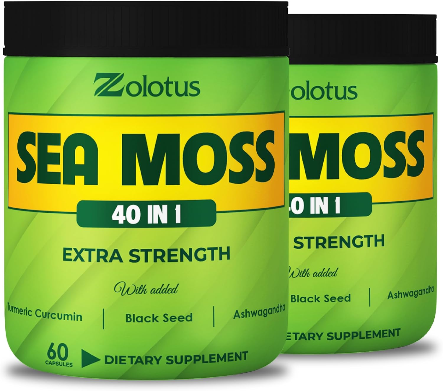 Zolotus (2 Packs 60 Capsules Sea Moss Supplement 40 in 1, with Turmeric Curcumin, Ashwagandha Root, Bladderwrack for Immune System, Body Balance & Heart Health