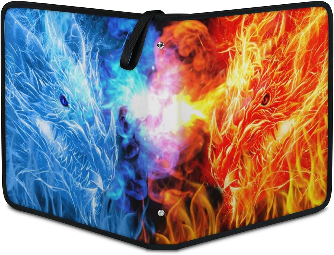9 Pockets Trading Card Binder - 900 Double Sided Pockets Trading Card Binder with 50 Removable Sleeves,Card Binder Album for Sport Cards & Game Cards(Fiery Dragon)