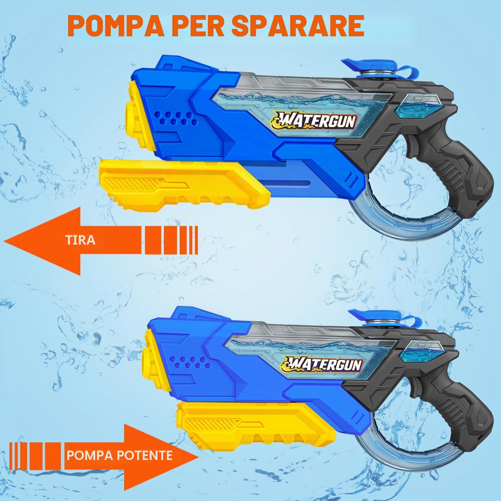 Pistola ad Acqua per Bambini – Portata 10 m, Serbatoio 600 ml, Pompa Manuale, Ricarica Veloce, Giocattolo per Piscina, Spiaggia e Giardino per Adulti e Bambini