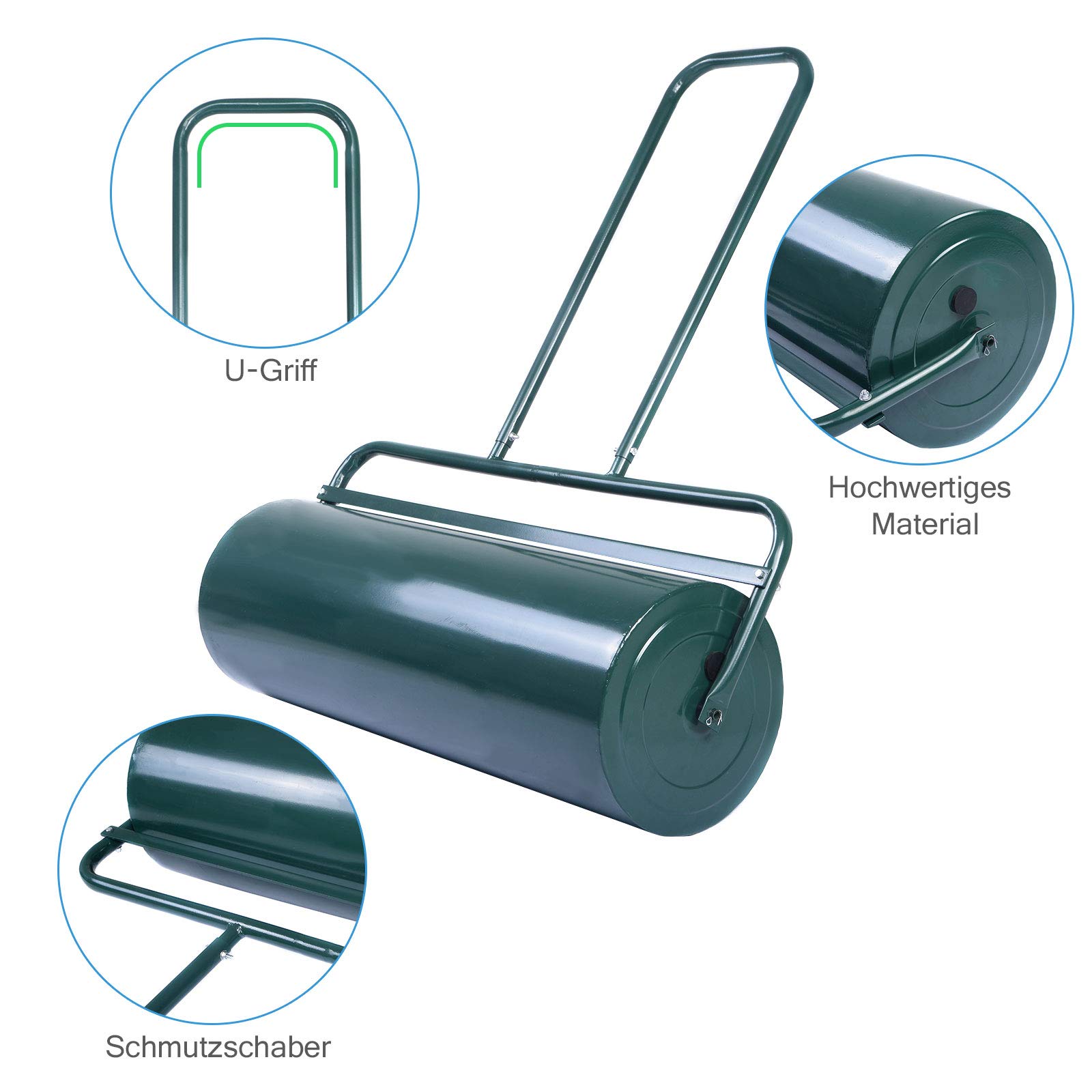 GOPLUS Garden Roller 63L, 90 cm, with Dirt-Repellent Hand Roller, Garden Roller Fillable with Water & Sand, Grass Roller, Garden and Park Roller (Green