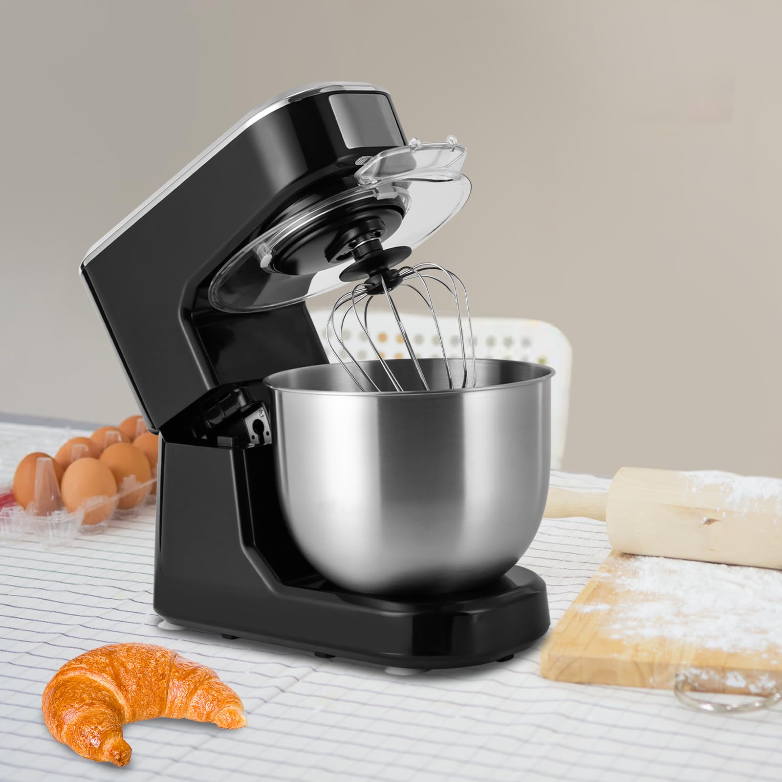 Uniwersalny robot kuchenny 3 w 1, ugniatarka, wielofunkcyjny mikser 5 l, miska z 2 narzędziami do mieszania, robot kuchenny do ciasta na chleb (czarny)
