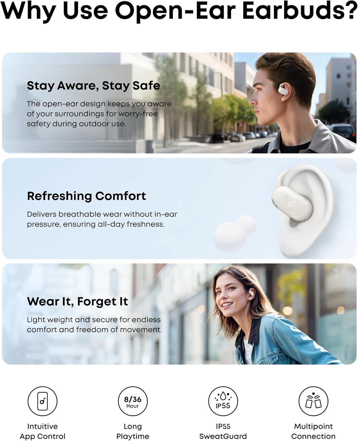 Soundcore V20i by Anker Open-Ear Headphones, Adjustable Ear Hooks, Ultra-Comfort, Snug Fit, Powerful Sound, Clear Calls, IP55, 36H Playtime, Bluetooth 5.4 Wireless Earbuds, Multipoint Connection - Image 8