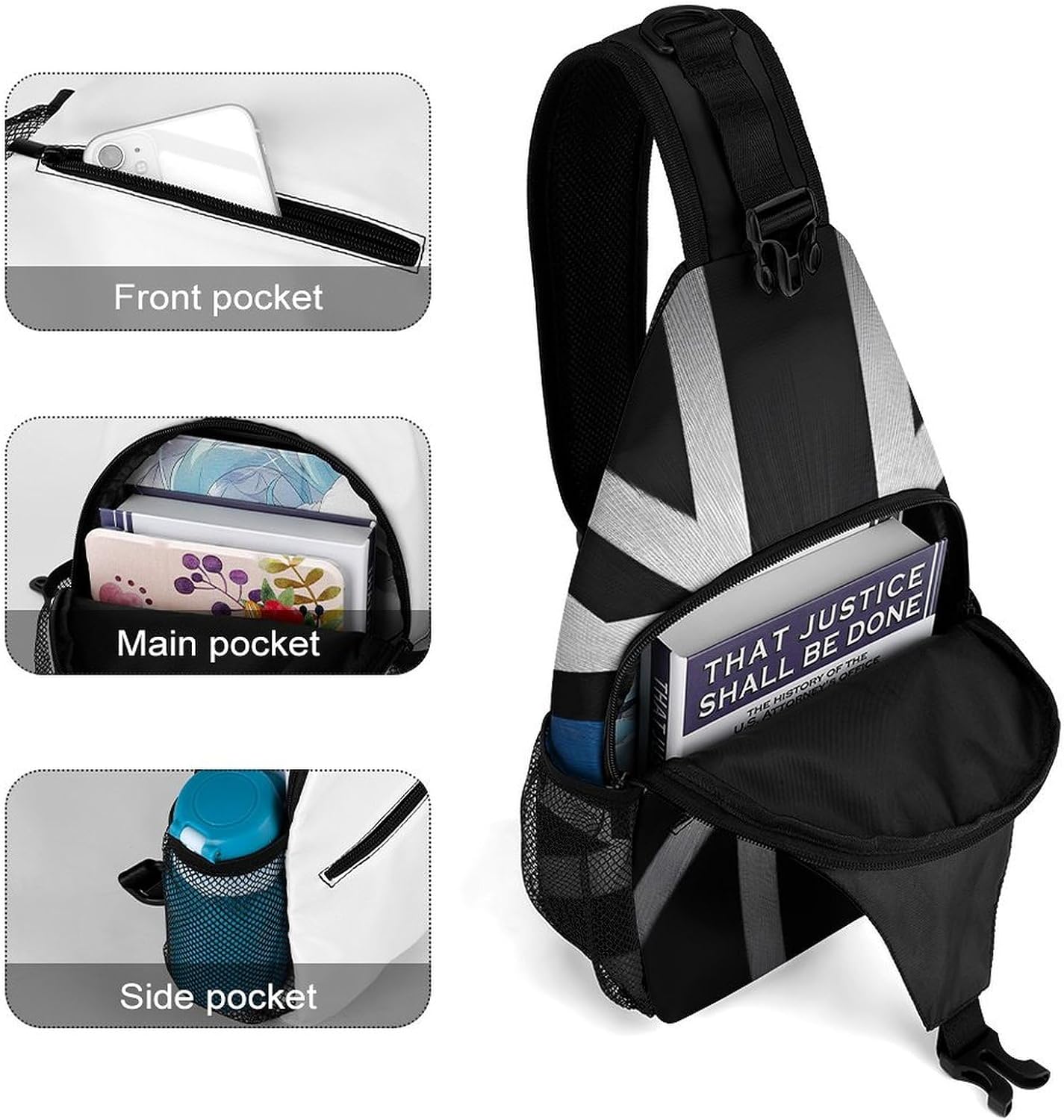 UK Jack Flag Thin Blue LINE Men Crossbody Sling Backpack Chest Bag | Travel Fanny Pack,Hiking Daypack,Print Shoulder Bags