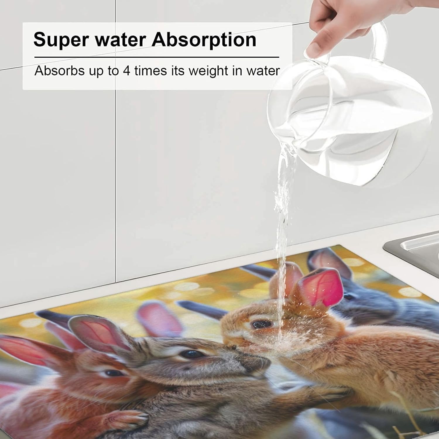 Absorbent Dish Drying Mat For Kitchen Counter, Funny Rabbits- - Dish Drying Pad, Kitchen Gadgets For Easy Clean Multi-Use 18 x 24 Inch image 5