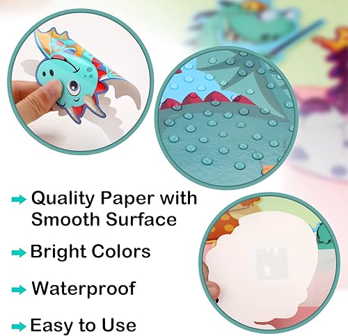 Miniatura 5 de Juego de 45 piezas de decoración de dinosaurio de papel, tablero de anuncios creativo con puntos de pegamento para decoración de suministros de