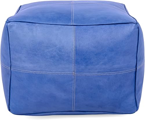 Miniatura 122 de Marrakesh Gallery Funda otomana de cuero - Puf cuadrado marroquí, sala de estar, dormitorio otomano Marrón,Beige Bronceado,Azul,Marrón (Dark