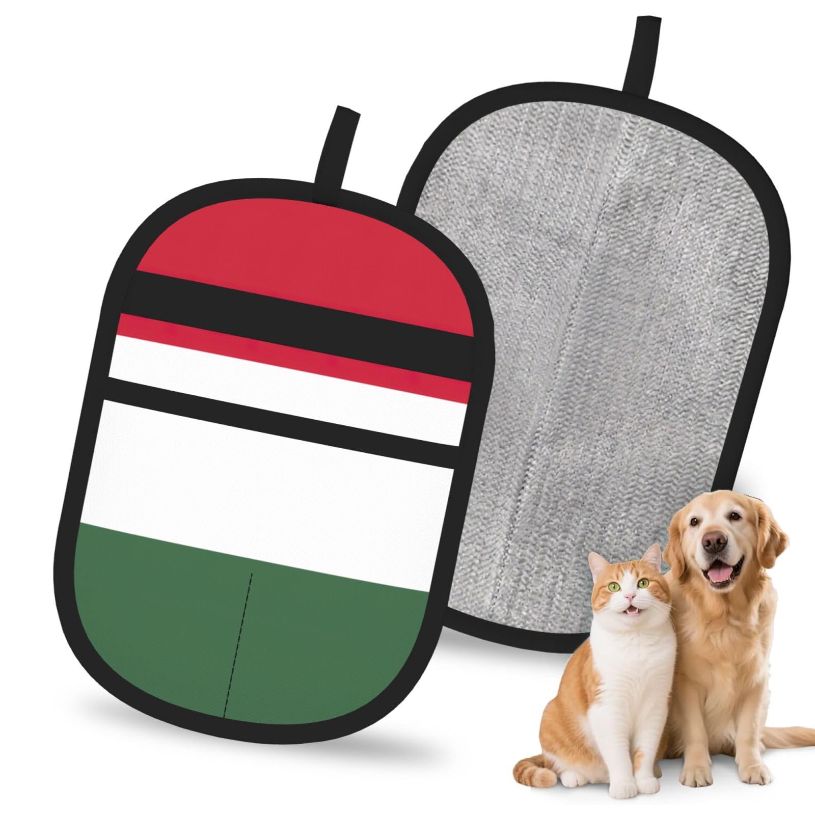 Flag Of Hungary Print Pet Hair Remover Gloves Grooming Cleaning Accessory Reusable Deshedding Tool