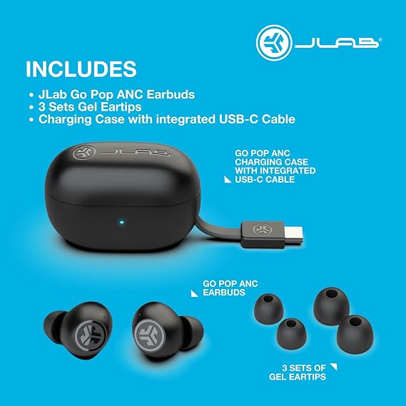 JLab Go Air Pop ANC Earbuds with Mic - Bluetooth, Black