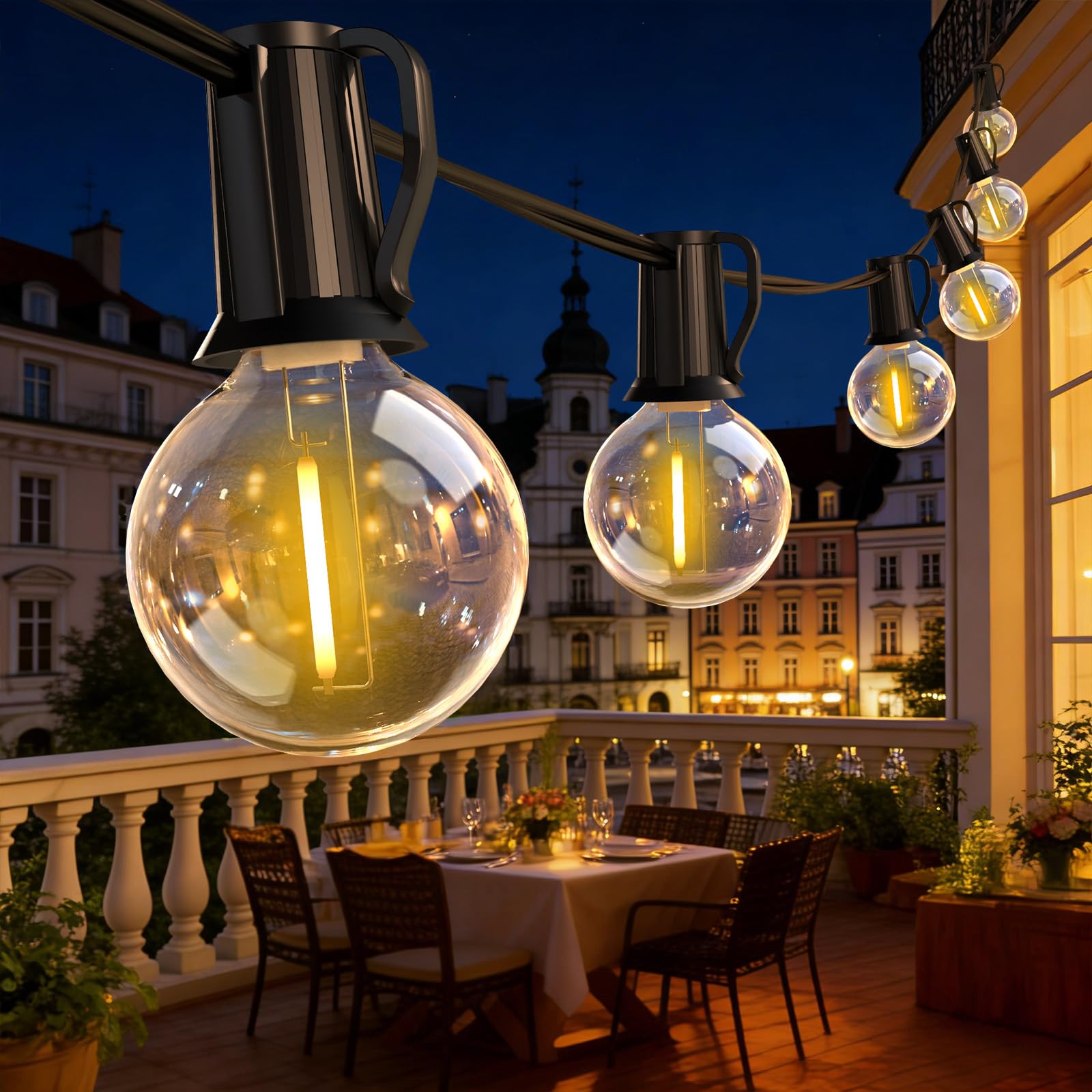 ROVLAK Catena Luminosa Esterno 18M, Luci da Esterno Giardino con 30+4 Lampadine LED G40 in Plastica, IP44 Impermeabile, Lucine 2700K Bianco Caldo per Giardino Terrazza Balcone Casa Festa