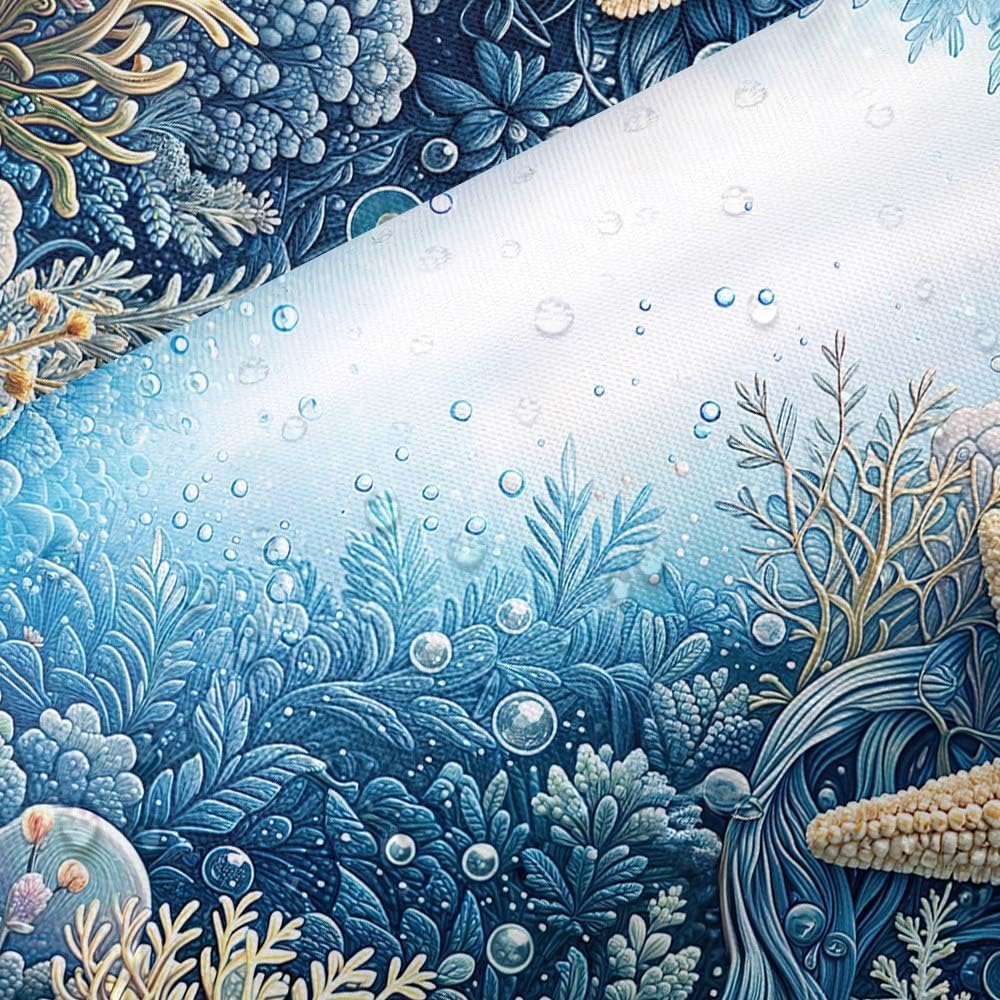 Teal Ocean Coral Starfish Nautical Shower Curtain, Blue Underwater Sea Life Waterproof Fabric Bath Curtain, Nautical Beach Coastal Bathroom Decor for Bathtub & Shower Stall 70X75IN