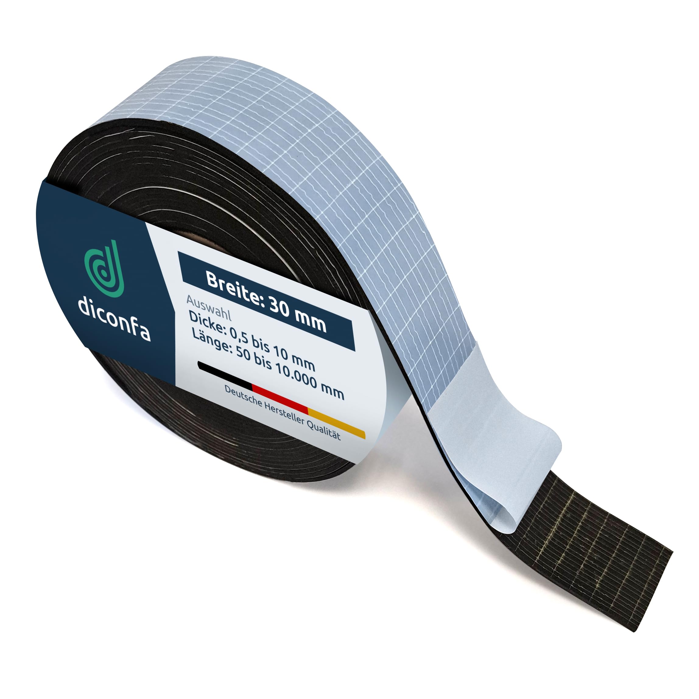 diconfa Gummistreifen SBR SELBSTKLEBEND 30mm 3cm BREIT WÄHLBAR - Dicke: 0,5mm bis 5mm LÄNGE: 0,05 bis 10m Auswahl: 8600mm (860cm) lang, 1,5mm stark - Gummimatte Meterware universal stark klebend