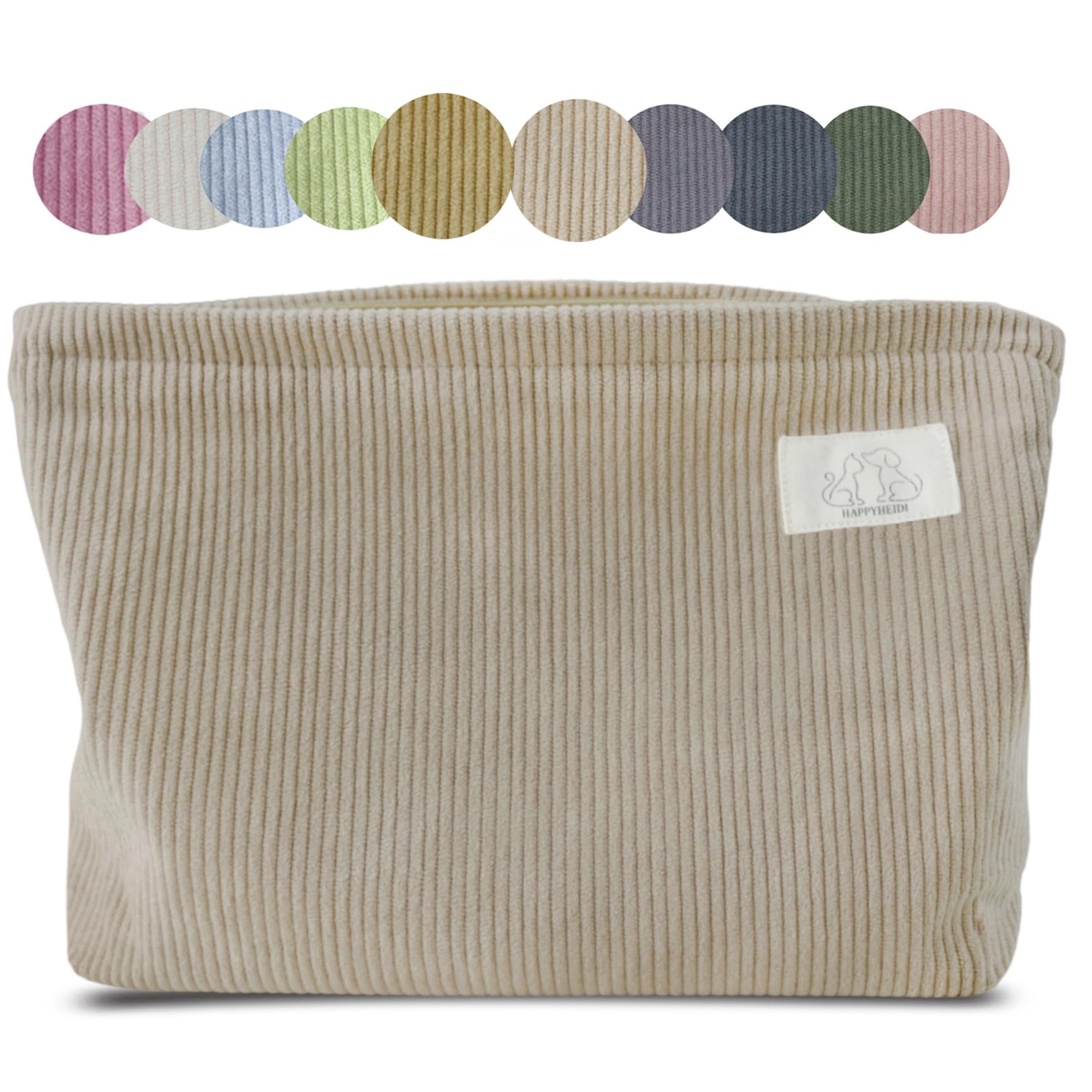 HAPPYHEIDI Creamy Light Khaki Corduroy Makeup Bag Cosmetic Toiletry Travel Pouch, Make Up Accessory Purse Organizer, Canvas Lined