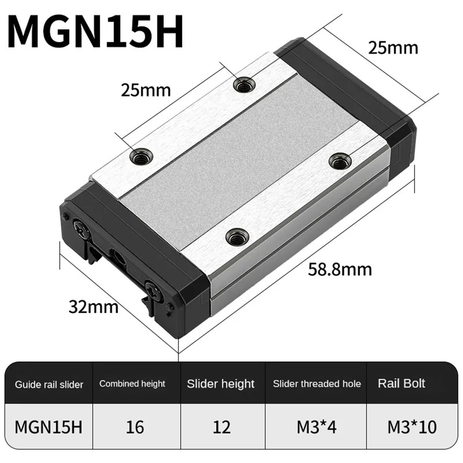 MGN MGN12 MGN15 MGN7 MGN9 Miniatur-Linearführungsleisten (ohne Führungsschienen), 4 Stück(MGN15H)