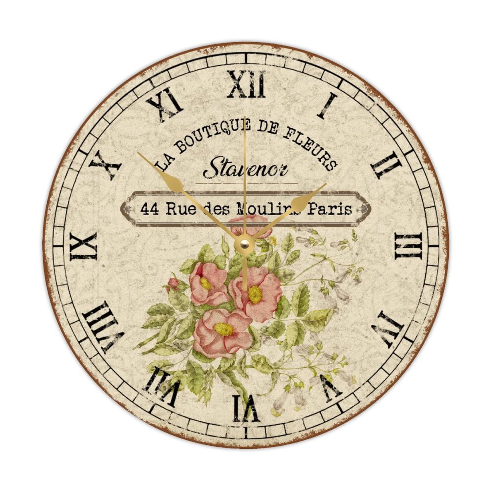 Horloge murale vintage fleurie pour chambre et salon calme