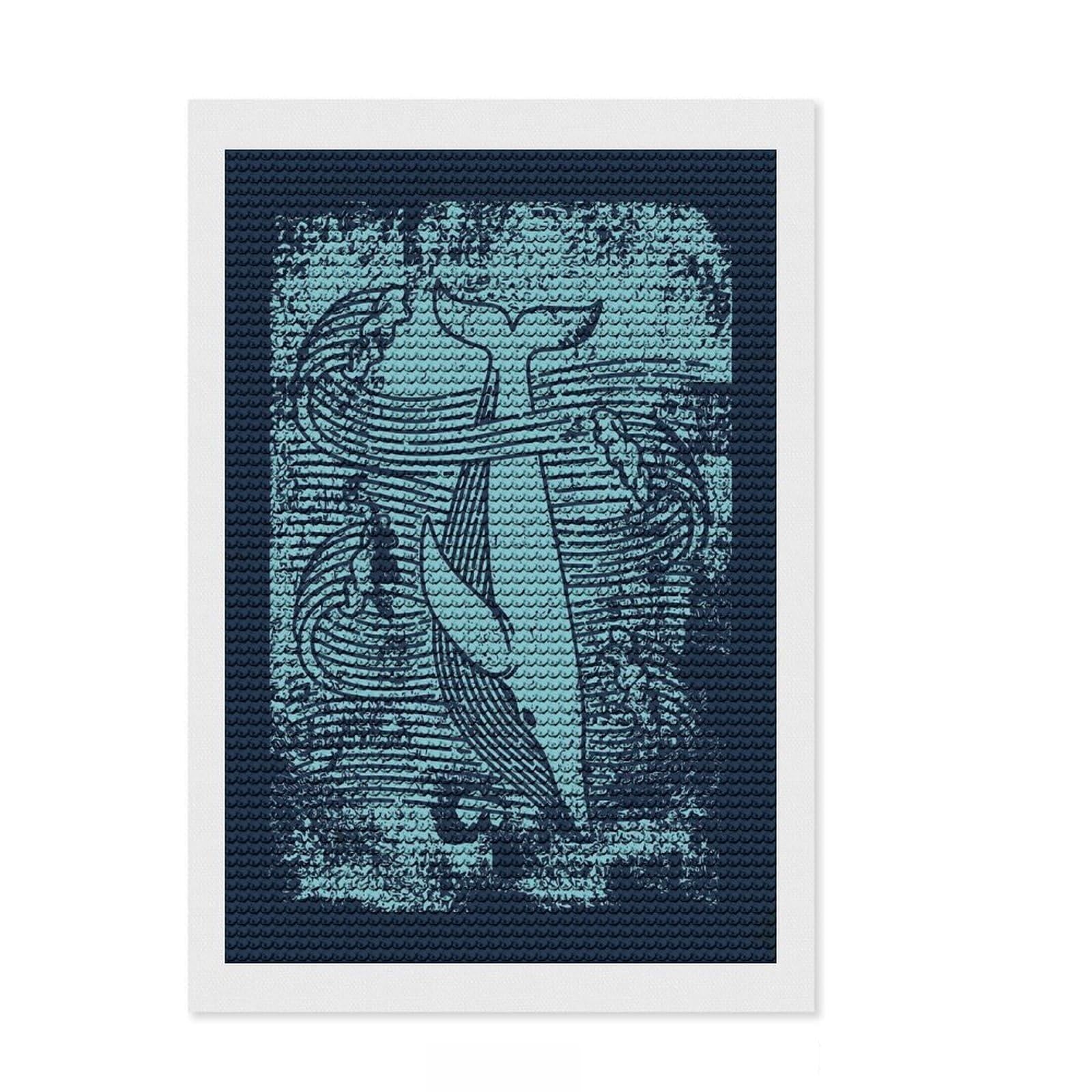 Junmoney The Whale and The Waves Diamond Painting Kit 8"x12", Living Room Decor, for Beginners, Easy Handmade Project, Gift Idea, Adhesive Canvas