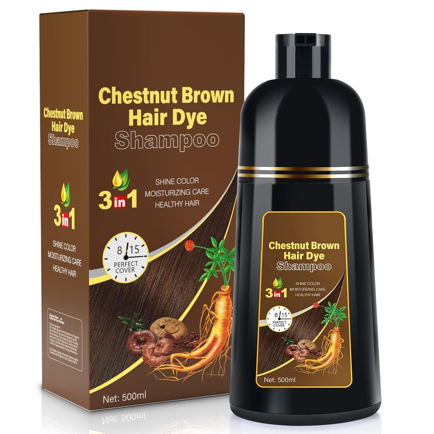 KAISASA Haarfärbeshampoo - Hair Dye Shampoo für Graues Haar Sofort (Kastanienbraun)