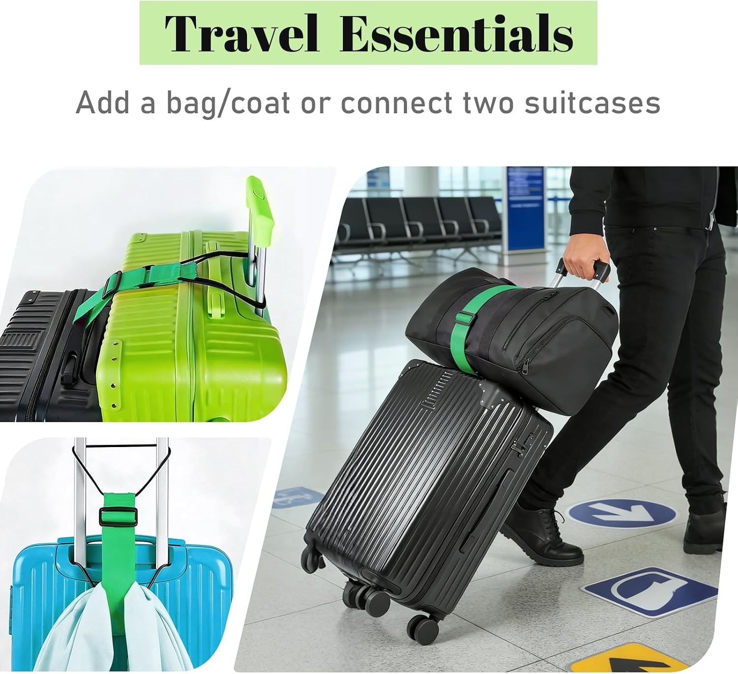 2 Pack Multi Use Strong Adjustable Luggage Connector Straps for Suitcases image 2