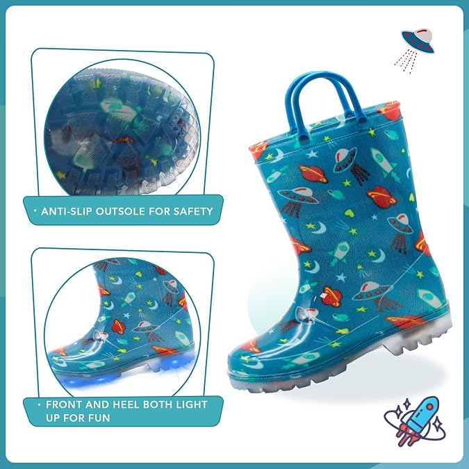 EUXTERPA Light Up Wellies for Kids, Boys Girls Wellington Boots