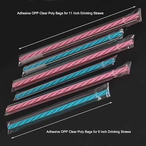 Miniatura 3 de Dakoufish Bolsas de transporte de pajas,Bolsas largas de celofán autosellantes 1x11 pulgadas 100 piezas,Bolsa de polietileno OPP transparente