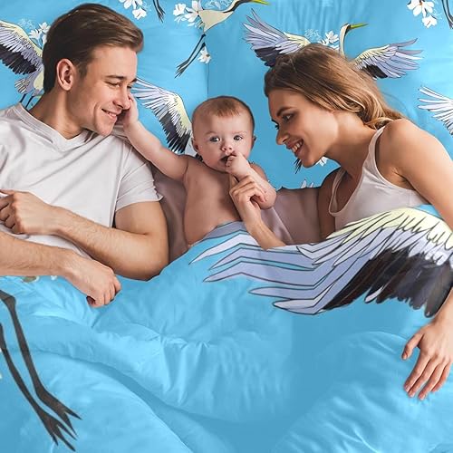 Miniatura 2 de Funda de edredón con diseño de grúa y flores, con cierre de cremallera, juego de ropa de cama de microfibra suave y ligera de 3 piezas con fundas de