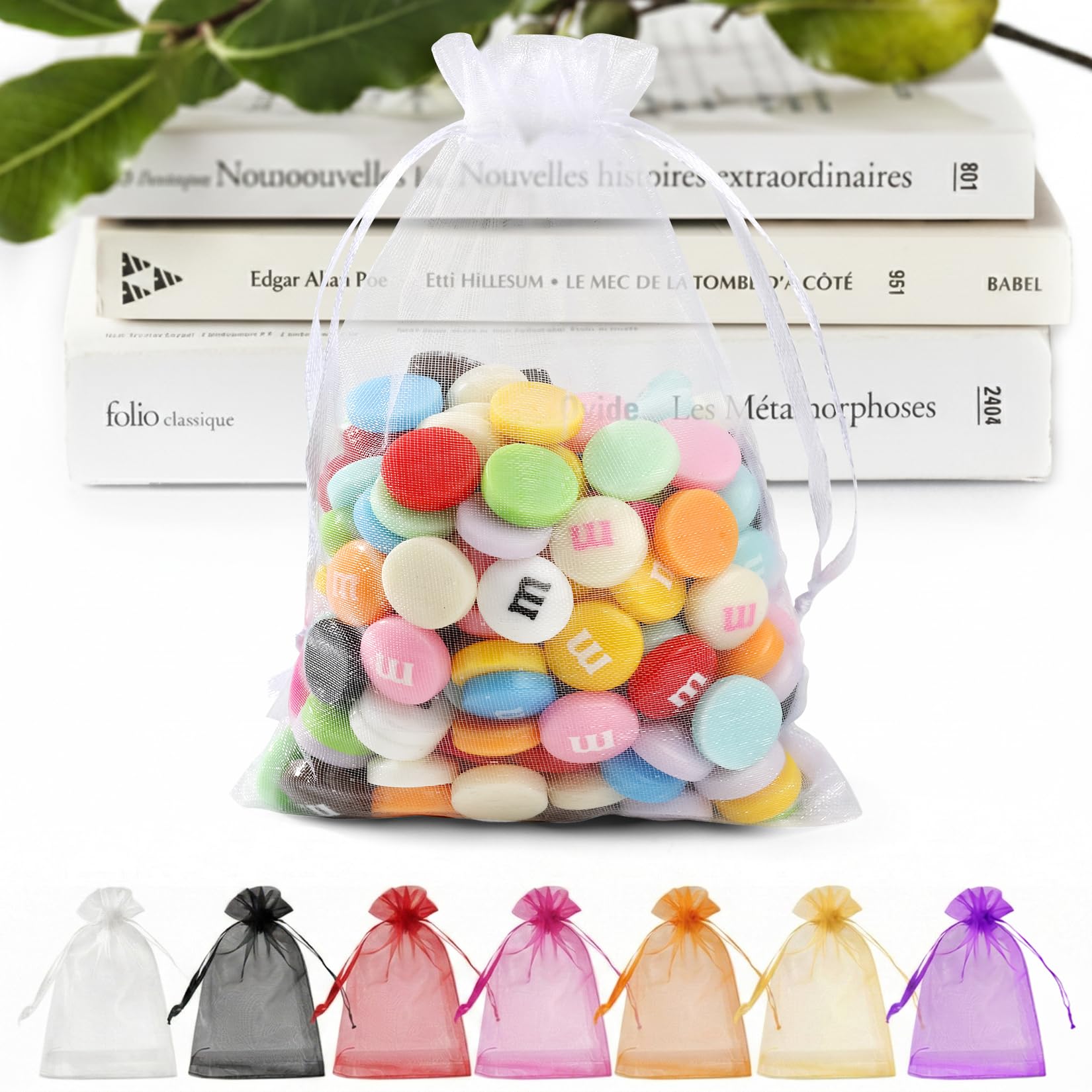 ANZNKU 50 Pack White Organza Bags 5 x 7 in Small Mesh Gift Bags Bulk Drawstring for Wedding