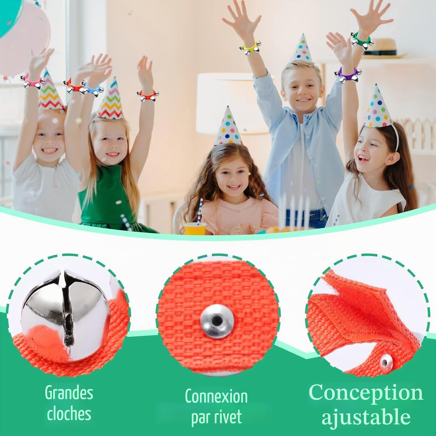LATERN 24 Pièces Bracelet Jingle Bells, 12 Couleurs Cloches de Poignet Cloches Musicales de Cheville Percussions pour Instruments Rythmiques pour Adultes Bébé Noël Décoration Cadeaux de Fête