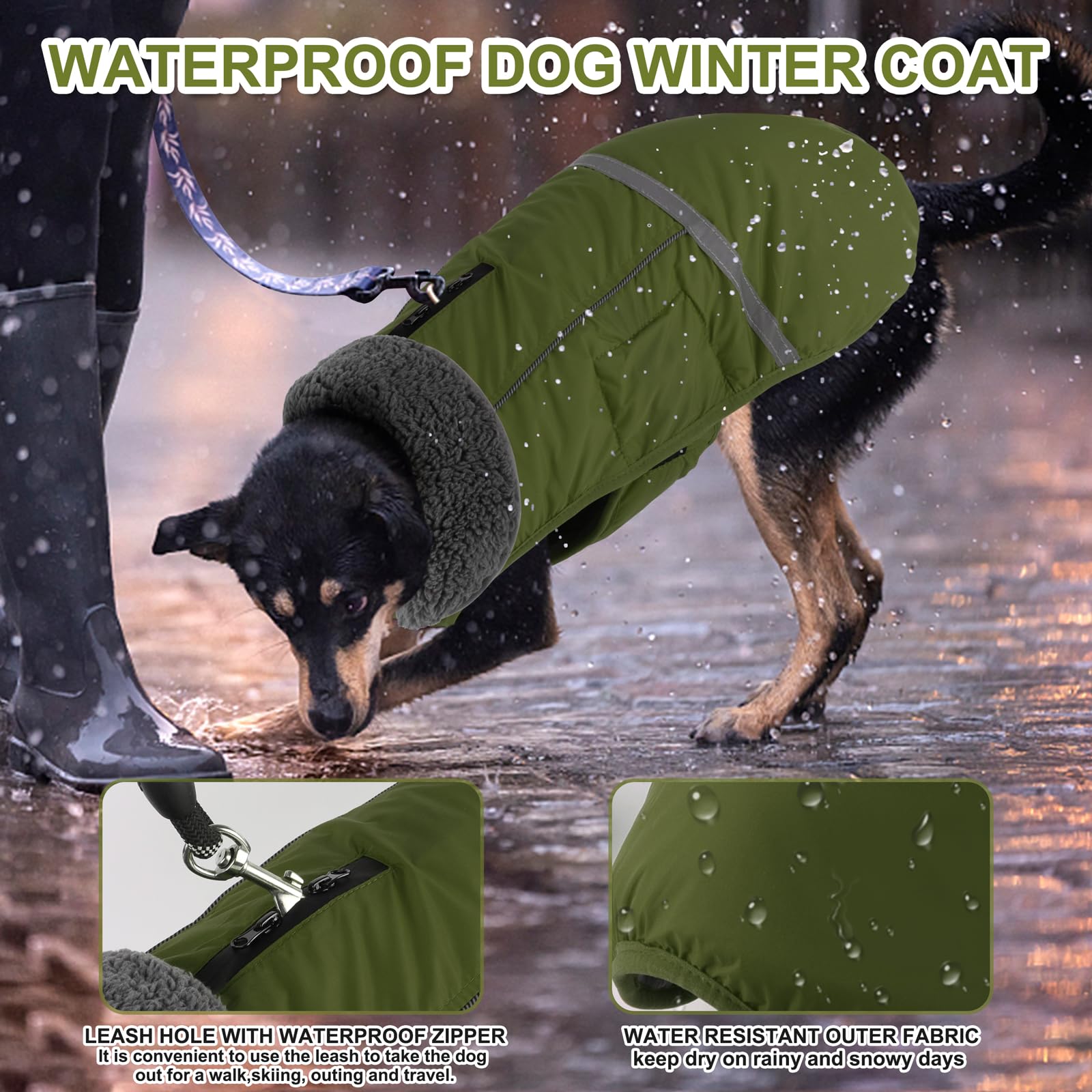 Doglay Cappotto, giacca impermeabile per il freddo con colletto in pelliccia spessa, giacca invernale riflettente calda fodera in pile, cappotto da neve per cani di taglia piccola, media e grande