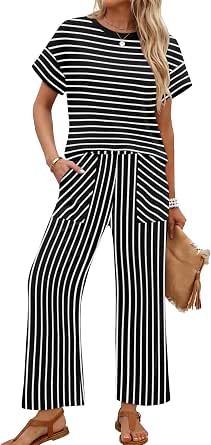 Sampeel Two Piece Sets for Women - Cruise, Vacation, Summer Outfits, Lounge, Matching Wide Leg Pants Set