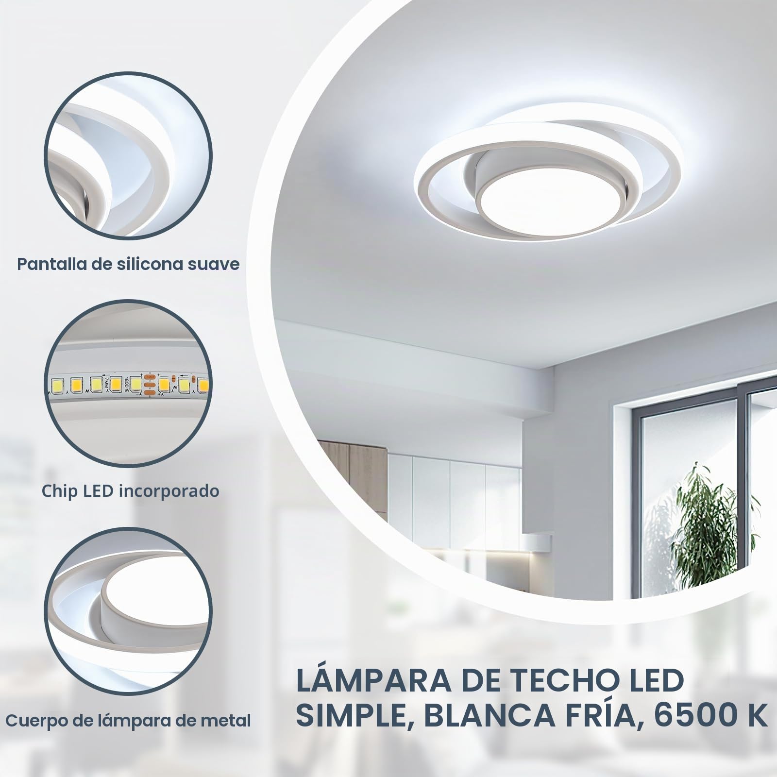 Goeco Plafon LED Techo Redondo Moderna, 32W 2350LM 6500K, Blanco | Lámpara de Techo LED, Luz de Techo para Corredor Baño Cocina Dormitorio Pasillo, Blanco Frío