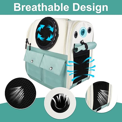 Miniatura 3 de Top tasta Mochila para gatos, bolsa de transporte aprobada por aerolíneas, diseño de malla ventilada para ventana, mochila de hombro plegable y