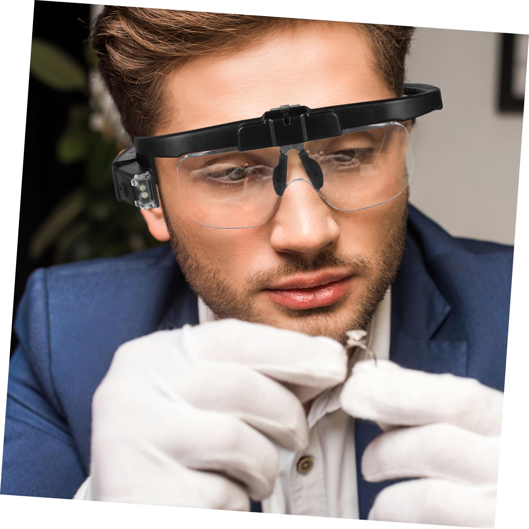 VILLCASE Occhiali con Luce LED e Lente D'ingrandimento, Ricarica Usb, Nero, Uso a Mani Libere per Lettura e Riparazioni, Visione Nitida