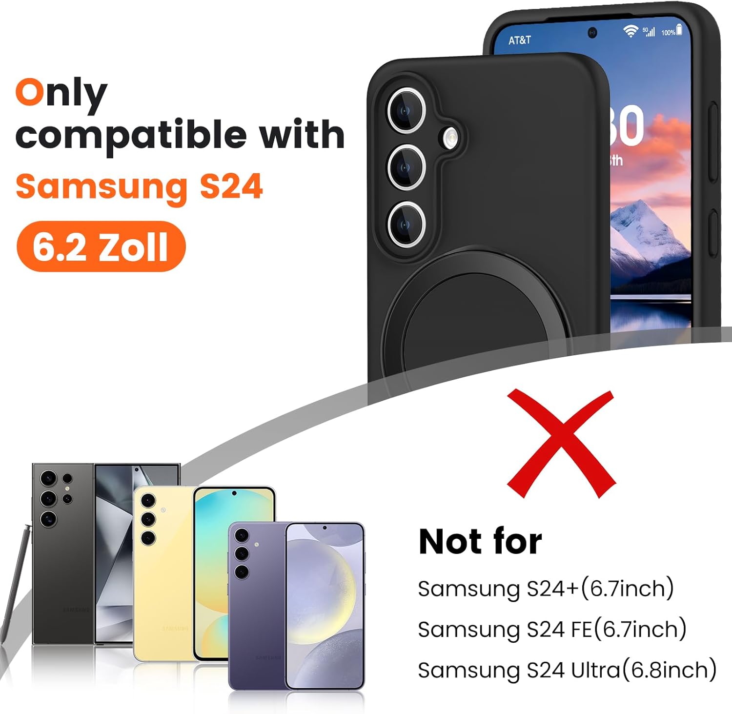 liquid silicone case for samsung galaxy s24 with magnetic stand, mil-grade drop shockproof, full camera protection anti-scratch microfiber lining silicone phone case, black samsung galaxy s24 black