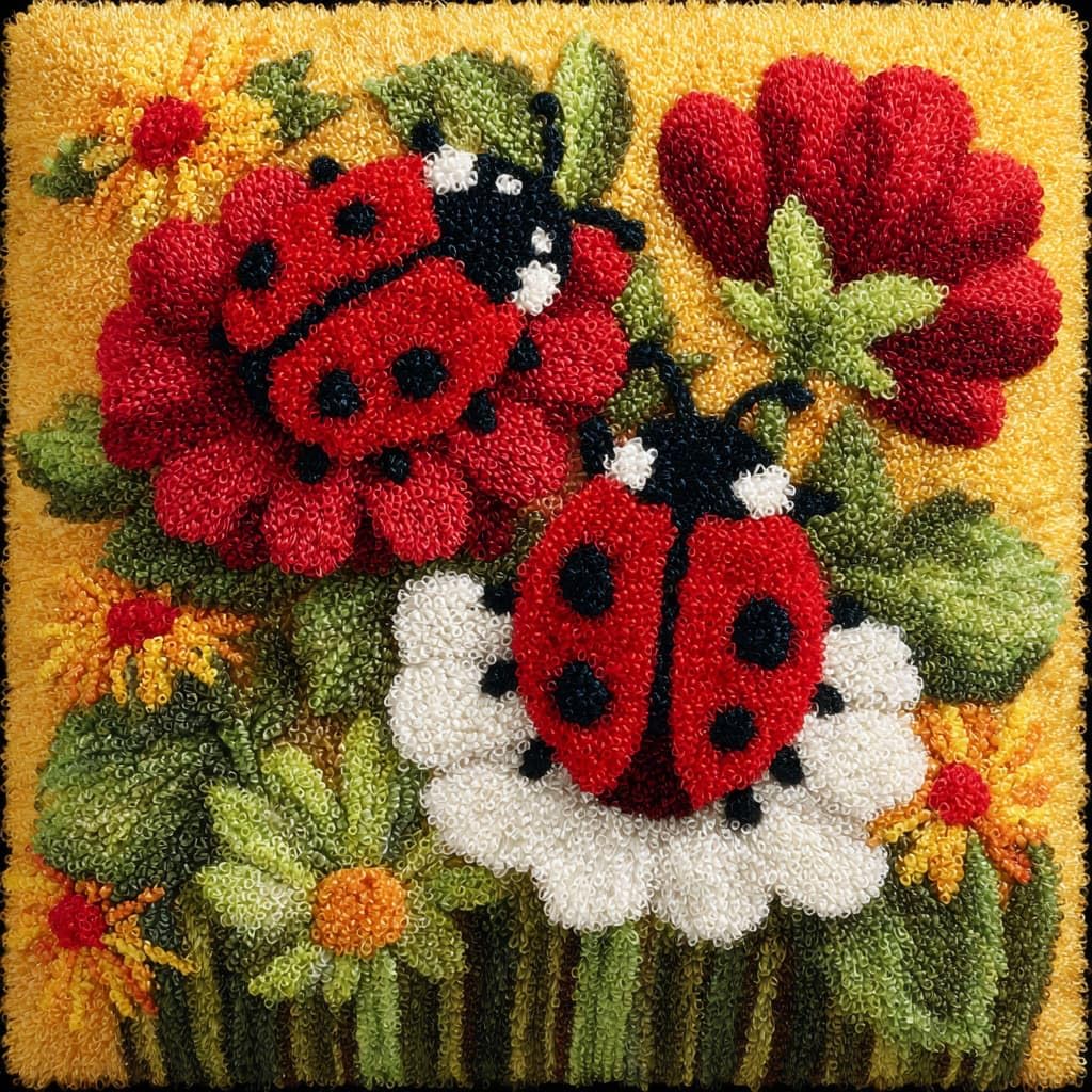 WallustrioaW Latch Hook Kits DIY Throw Pillow Cover,Flowers and Ladybugs