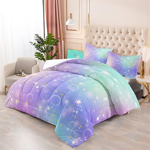 Miniatura 3 de CAFCIOYG Juego de edredón de galaxia tamaño matrimonial, juego de ropa de cama de galaxia morada, para decoración de dormitorio de niñas, para todas