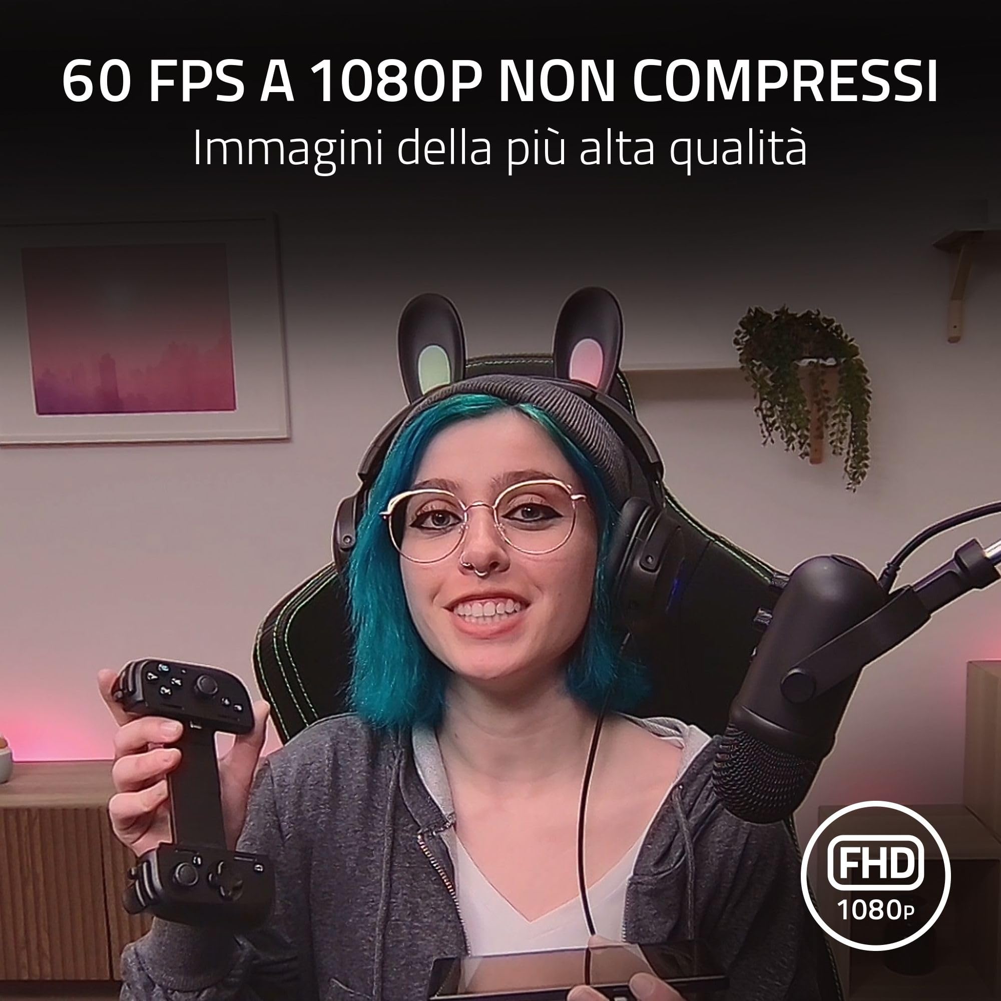 Razer Kiyo Pro - Fotocamera di trasmissione USB con sensore di luce ad alta resa e supporto (Videocamera web, video Full HD 1080p, 60 FPS, HDR, Software di trasmissione aperta) Nero