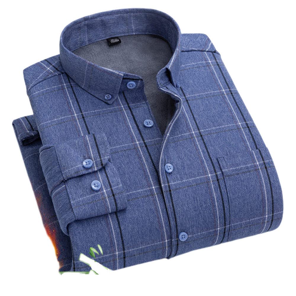 HGJH Herren Flanellhemd,Herren Langarmhemd Fleecejacke Modehemd Herren Slim Fit Groß Kariert Grau Blau Thermohemd Futter Holzfällerhemd Bequem Lässiges Arbeitshemd Für Herren Jungen