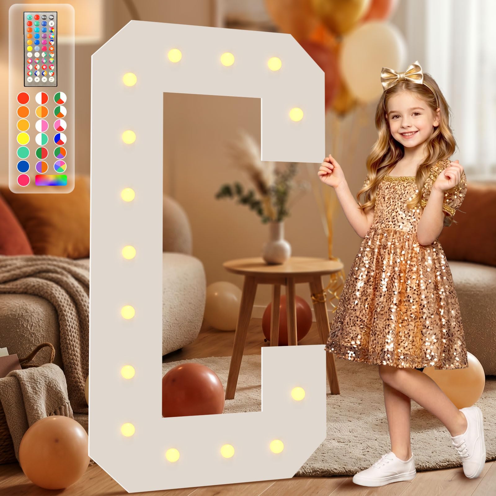 4FT Marquee Light Up Letters, 34 Colors Changing Marquee Letters V with Remote,Weighted Water Bag, Pre-Cut Foam Board Set Can Be Used for Birthday Party Grad Prom Party Decoration Wedding Event Baby