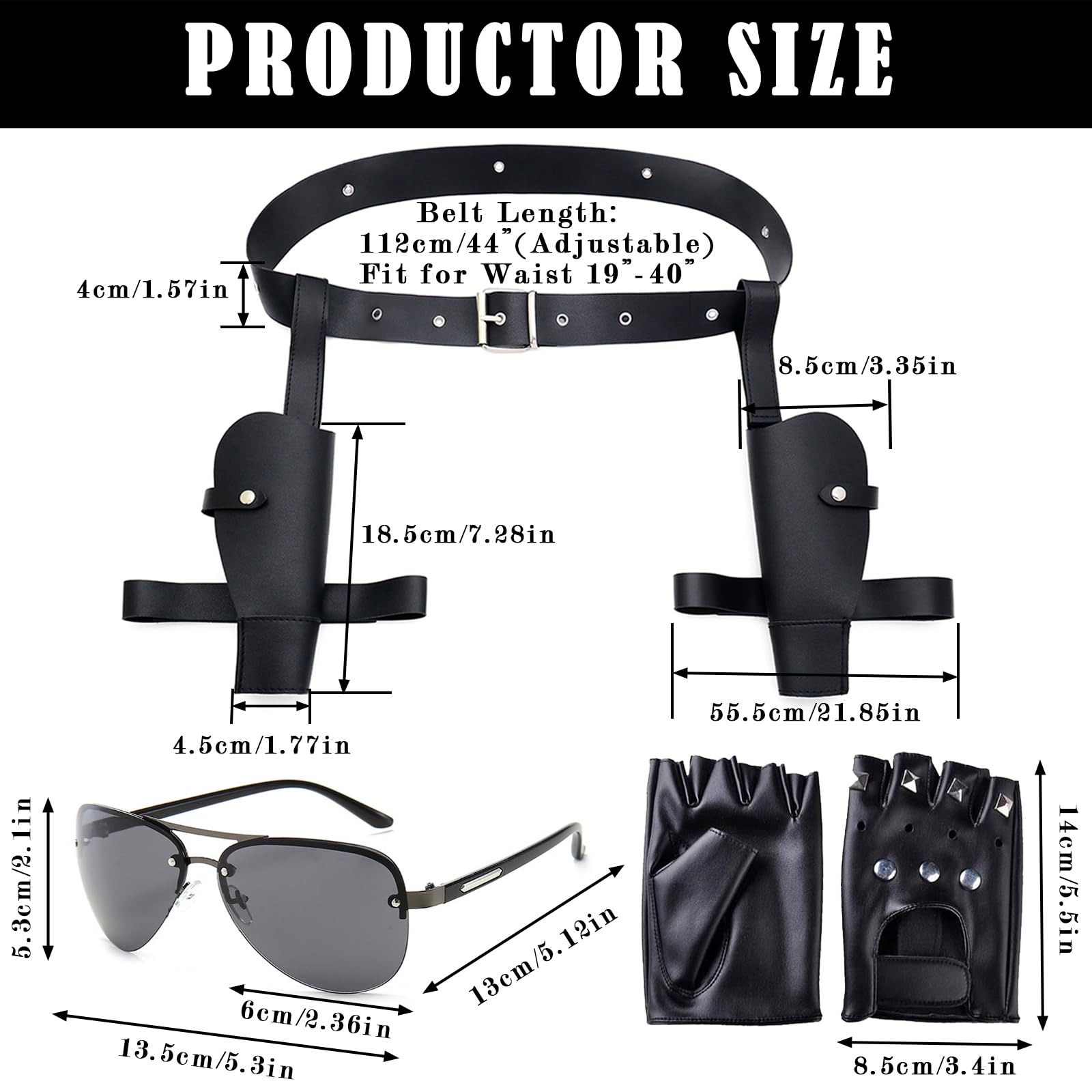 Doppia Fondina Pistola Cintura Nera Fondina Cosciale Tattica, Occhiali Da Sole Neri Guanti Pelle Senza Dita Donna Porta Pistola Gamba Accessori Carnevale Poliziotta Donna