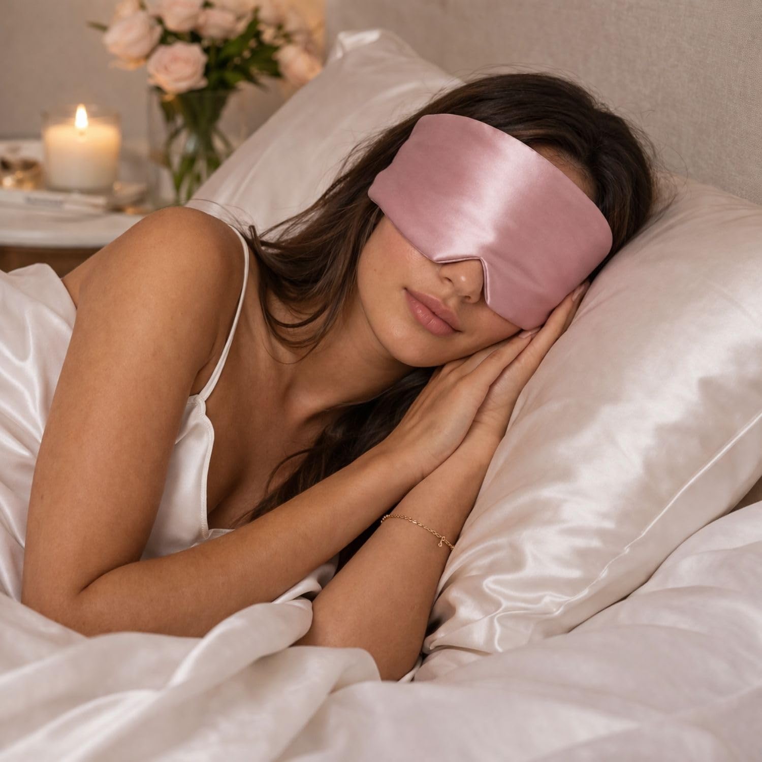 Kallisto Mulberry Silk Sleep Eye Mask for Women & Men | Ultra Soft Breathable Blindfold for Sleeping | Light Blocking Adjustable Eye Cover for Travel, Meditation, Yoga & Night Sleep (Pink)-image-36