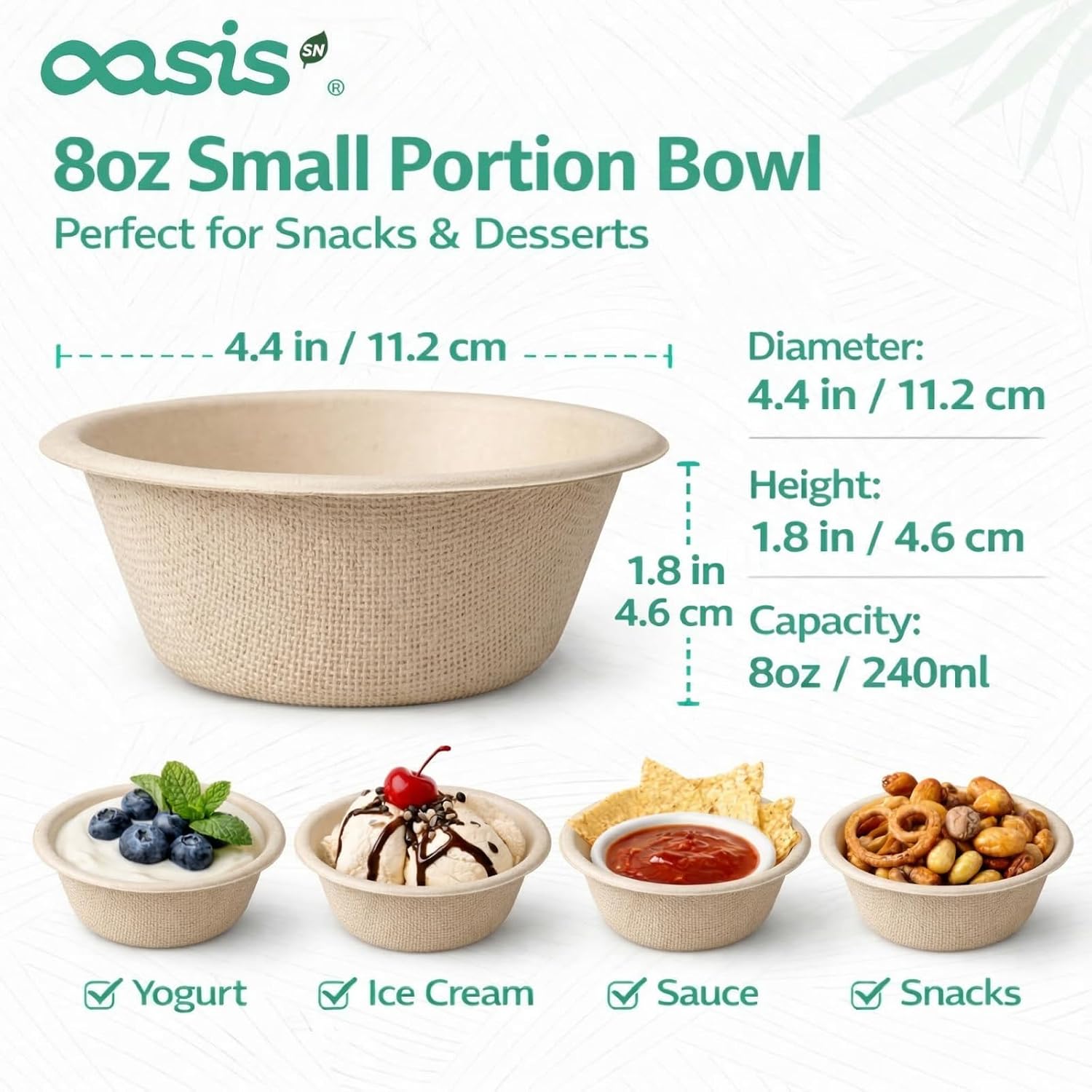 8 oz 128-Pack Compostable Paper Bowls, Small Disposable Dessert & Snack Bowls, Heavy-Duty Bagasse Bowls for Ice Cream, Sauce & Kids Meals, Microwave & Freezer Safe, Eco-Friendly (Natural) image 2