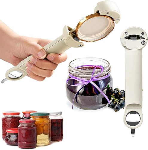Abrelatas magnético multifuncional ajustable para personas mayores con artritis, abrebotellas retráctil para quitar las tapas fácilmente (blanco)
