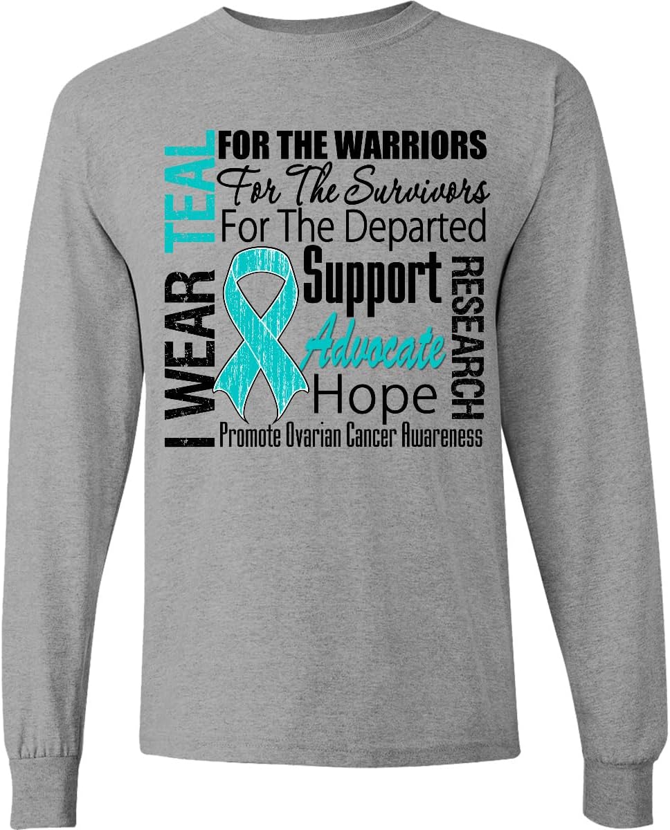 inktastic Ovarian Cancer I Wear Teal Ribbon Tribute Adult Long Sleeve T-Shirt