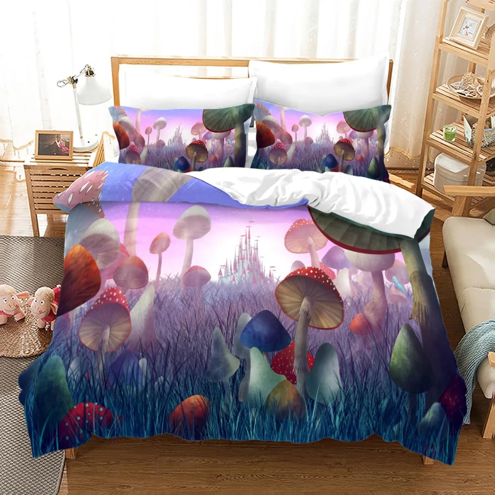 QBIDCSX Bedding Sets Single Mushrooms Bedding Sets Single Koala Duvet Cover 200x200cm with Zipper Closure, Hypoallergenic Quilt Cover with 2 Pillowcase for Boys Kids Girls