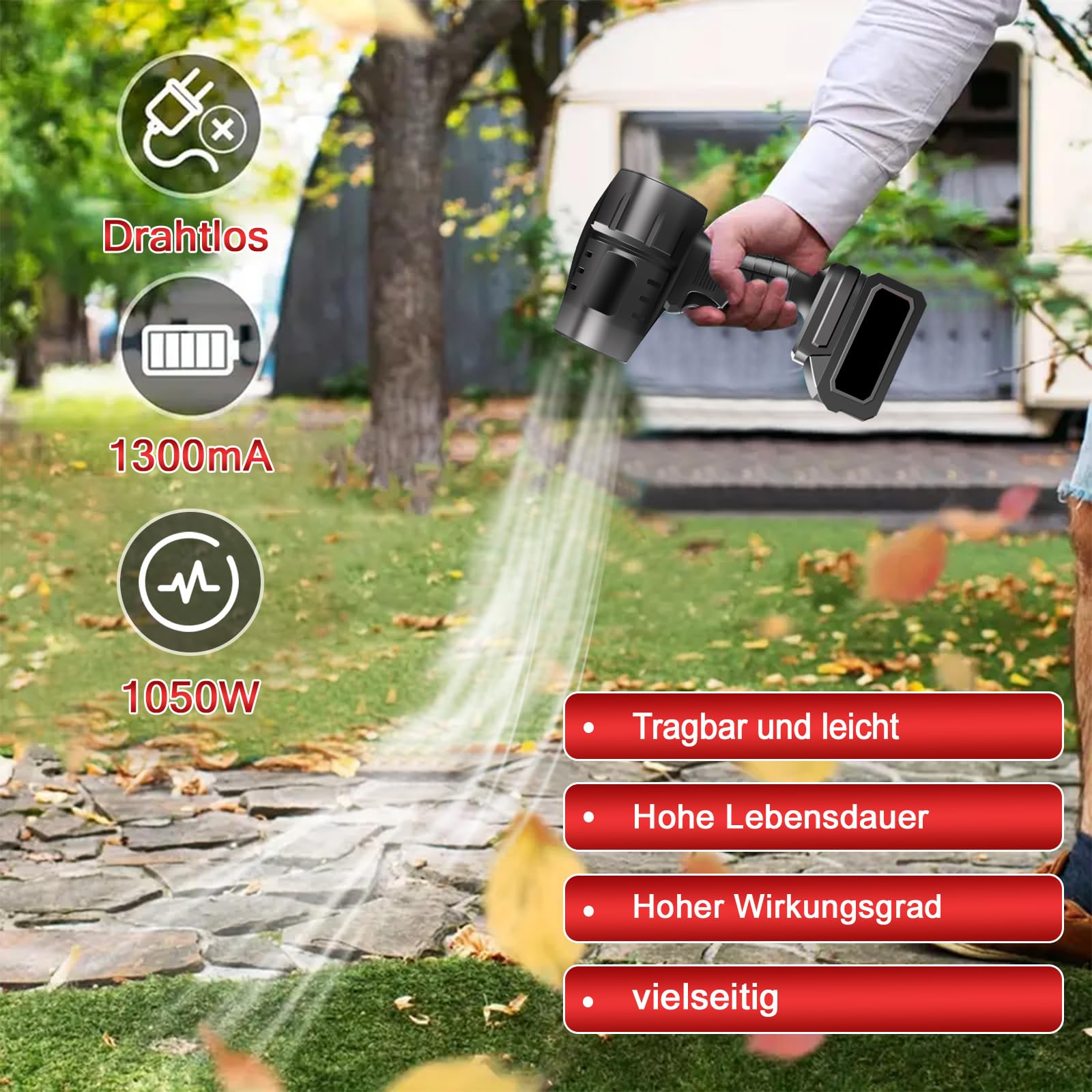 Akku Laubbläser Turbo Gebläse, Mini Laubbläser Mit 21V 1300mah Akkus Und Ladegerät, 800W 35000U/Min Tragbarer Elektrische Staubgebläse Handgebläse Luftbläser Schneefräse zum Laub, Staub, Schnee