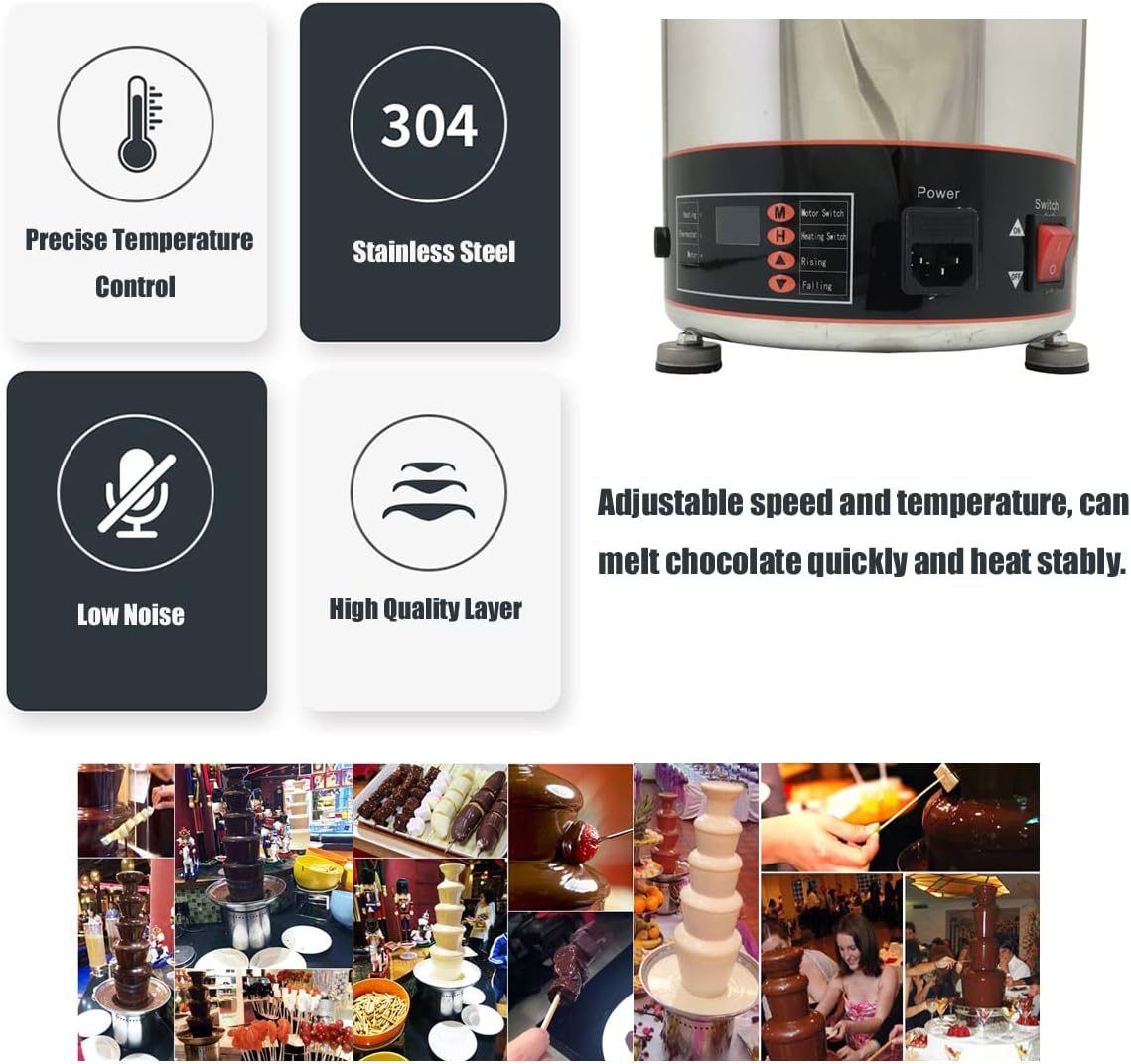 6 Tiers Commercial Chocolate Fountains for Party Electric Fondue Tower Stainless Steel Hot Chocolate Heated Melting Waterfall Machine 13.2lbs(6KG) Capacity for Wedding Birthday Christmas
