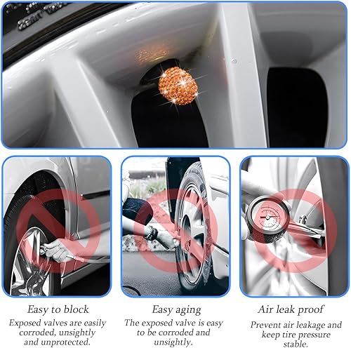 Miniatura 3 de AUCELI 4 tapas de vástago de válvula de neumático de automóvil, diamantes de imitación de cristal, a prueba de polvo, cubierta de válvula de