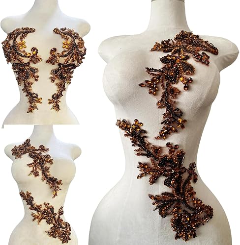 Miniatura 21 de Parches de apliques de encaje brillantes hechos a mano con cuentas de costura, lentejuelas y accesorios para vestido de novia, un par/bolsa Plata