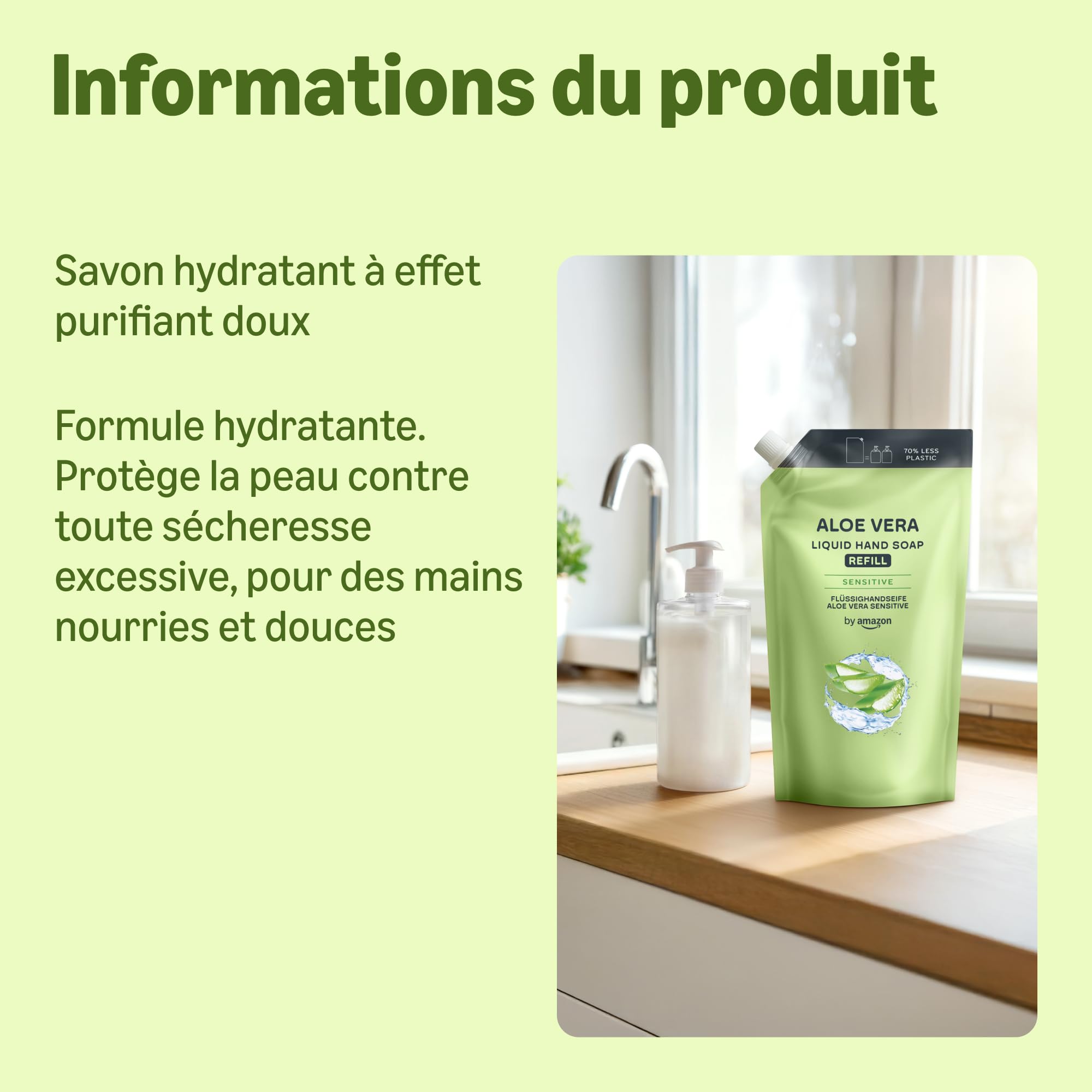 by Amazon Recharge de Savon pour les mains, Aloe Vera, 2 x 1000ml