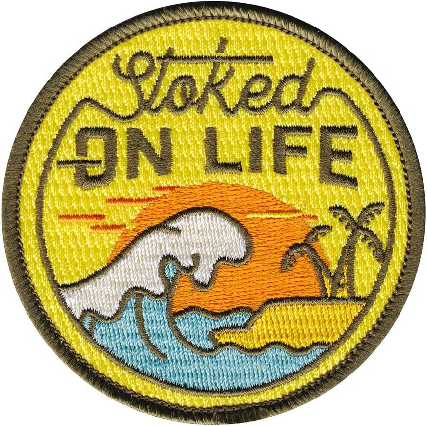 Stoked on Life Patch || Iron on or Sew On Embroidered Patch Badge | Travel + Nature + Outdoors + Adventure | Vintage Vibe | Great on Backpacks and Clothing