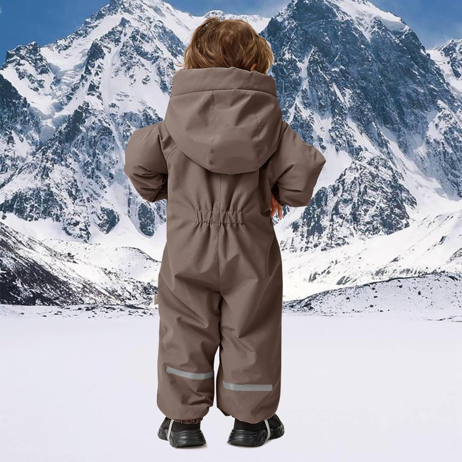 Kids Toddler One Piece Snowsuits Fleece-Lined Front Pockets Snow Ski Jumpsuits with Hood Insulated Warm Winter Suits